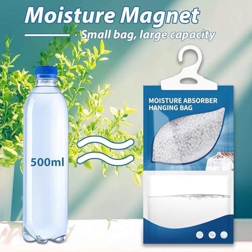 Moisture Absorber Bag 5 Packs, 9.8 Oz Fragrance-Free, Moisture Absorbent Bag with Hook Design, Ideal for Kitchen, Bathroom, Garage, Bedroom, etc, Compact Moisture Absorber Bag Indoor