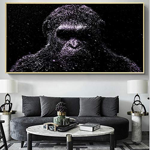 Toile peinture violet et noir orang-outan d'art moderne XXL pour décoration raffinée