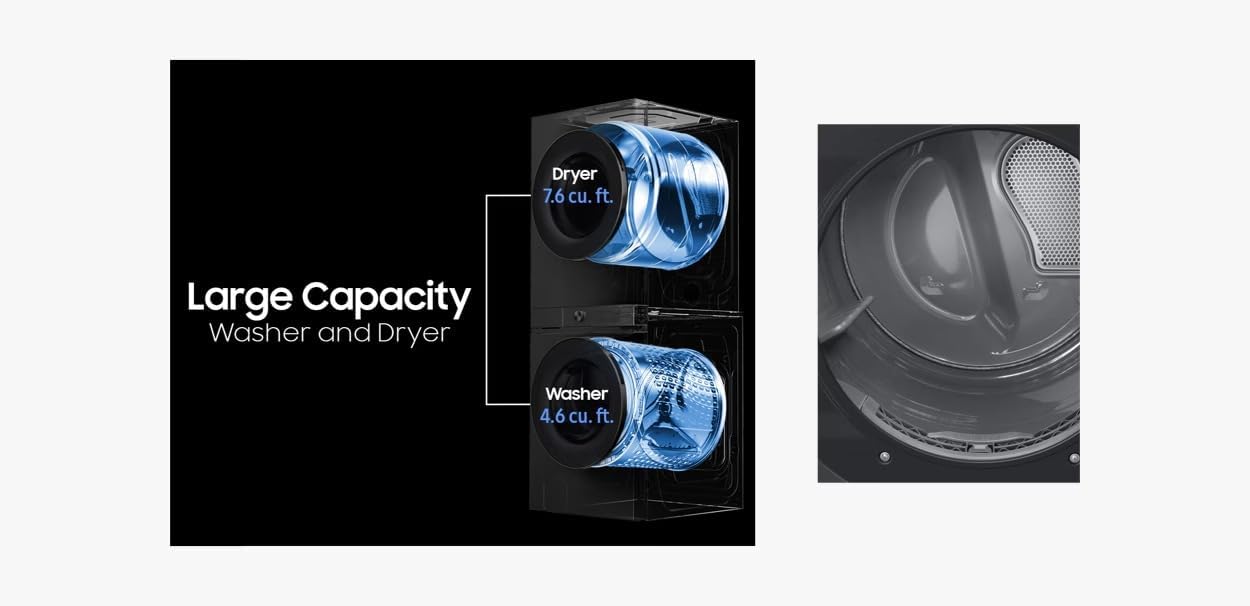 Samsung Bespoke AI Laundry Hub 4.6 Cu. Ft. Large Capacity Washer and 7.6 Cu. Ft. Gas Dryer Stack, with Flex Auto Dispense System, Brushed Black, WH46DBH500GVA3