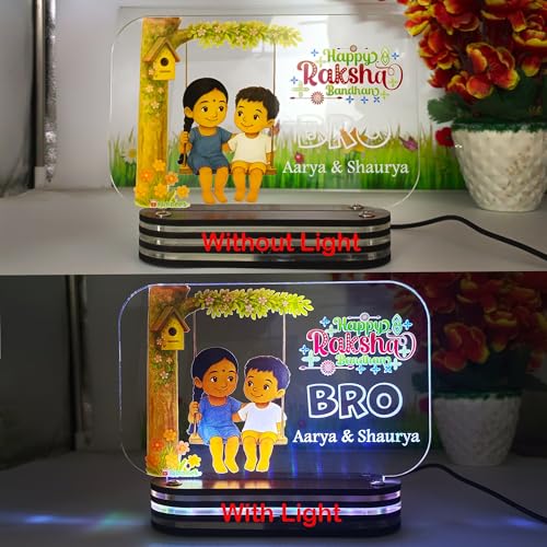 Image of lampees Rakhi Gift for Sister Personalized SIS Lamp Customized with Names, Nostalgic Raksha Bandhan Gifting Ideas for Sister, Didi, Siblings | Birthday Gifts |LED Multicolor