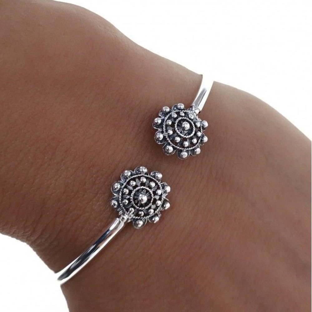 Bracciale rigido da donna in argento sterling 925 con motivi charro.