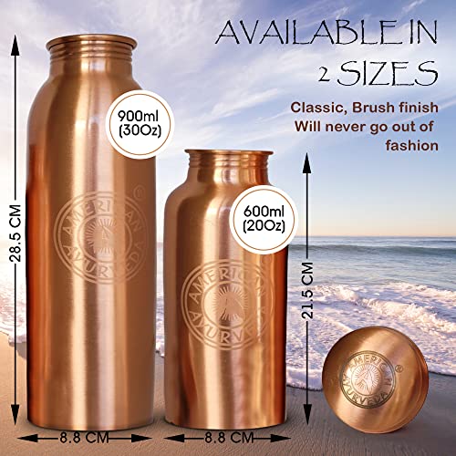 American Ayurveda 100% Pure Copper Water Bottles Joint Free, Leak Proof, Tumbler, Flask, Yoga, Health Benefits, Natural Ayurvedic Alkaline Water With Water Temperature Indicator (900Ml (30 Oz)) #TOP2