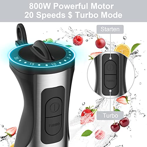 Immersion Hand Blender,5 In1 Emulsion Blender 800W 20 Speed, 500Ml Chopper, 600Ml Beaker, Stainless Steel Whisk And Milk Frother For Smoothie, Baby Food, Sauces,Puree, Soup,Milk Coffee（Bpa-Free） #TOP2
