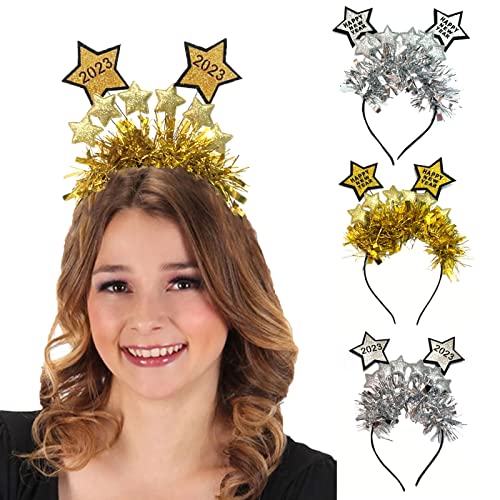 LFCFDX 4-Pack 2023 Happy New Year Stirnband Pailletten Stern Stirnband Glitter Neujahr Dekorationen Gold und Silber