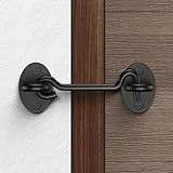 Door Latch(4Inch), Stainless Steel Gate Latch with ‎Screw, Hook and Eye Lock for Sliding Door Window Cabinet, Ideal for Bedroom Bathroom Outdoor, Black