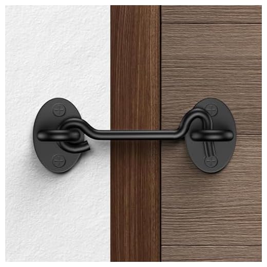 Door Latch(4Inch), Stainless Steel Gate Latch with ‎Screw, Hook and Eye Lock for Sliding Door Window Cabinet, Ideal for Bedroom Bathroom Outdoor, Black