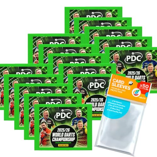 Bundle with PDC World Championship Darts 2026 Stickers - 15 Packs + exclusive collect-it Sleeves