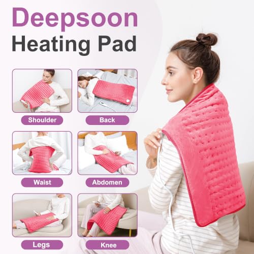 Image of Heating Pad,Electric Heating Pads,Heating Pad for Back,Fuchsia,24x20 Inch | Heating Pads for Shoulder,Neck,Abdomen,Knee,Arms,Legs,Heat Pad for Birthday Father Mother Gift Women Men,6 Heat Settings
