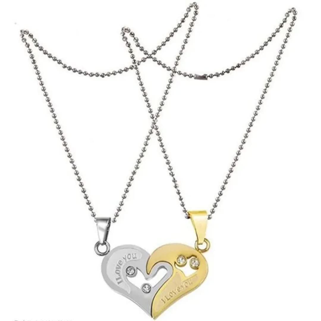 Vembley 2 Pcs Golden-Silver Heart I Love You Couple Pendant Necklace For Men And Women (B0BJ95M95J) Amazon Price History, Amazon Price Tracker