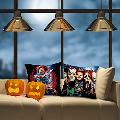 Anydesign 4Pcs Halloween Horror Movie Characters Pillow Covers Classic Skull Clown Printed Throw Pillow Case Linen Decorative Cushion Covers For Halloween Party Supplies Home Couch Decor, 18 X 18 #TOP3