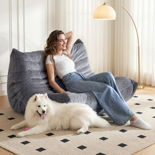Image of Bean Bag Chair, 2 Seater Lazy Bean Bag Sofa Memory Foam Couch, Giant Bean Bag Chairs for Adults, Loveseat Fireside Chair for Living Room, Bedroom, Office(Dark Grey)