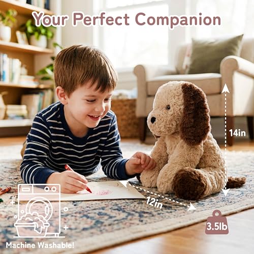 Image of Niuniu Daddy Weighted Stuffed Animals, 14 in 3.5 lbs, Puppy Huggable Plush | Heavy sensory lap pad, lying body pillow for sleeping, machine wash, huggable plushies, soothing gift for kids and adults