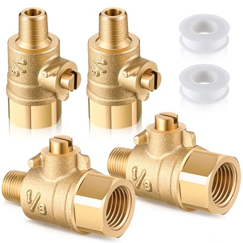 Image of Saillong 4 Pcs 1 /8'' Male x 1 /4'' Female Test Cock and PTFE Sealant Tape for Backflow Valve, Brass Test Cock for Preventing leaks, Fits Sprinkler Backflow Preventer of 1 /4'' Female Connector