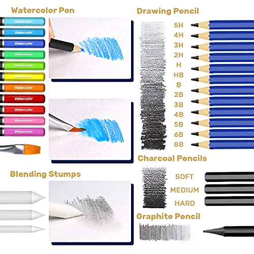 Watercolor Drawing Set - 97 Pcs Beginner or Professional Tool Set, Pencil Case with Watercolor Pencils, Graphite, and Charcoal Pencils + Accessories -2pcs Sketch Book- Art Supplies for Adults - Thumbnail 3