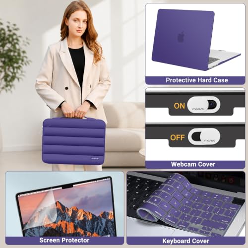 Image of MOSISO Compatible with MacBook Air 15 inch Case M5 2026 M4 M3 M2 2025-2023 | A3448 A3241 A3114 A2941, Protective Hard Shell Case&Puffy Sleeve Bag&Keyboard Skin&Webcam Cover&Screen Film, Imperial Purple