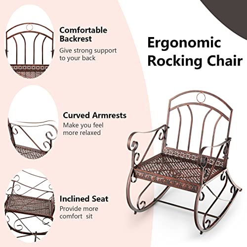 Giantex Rocking Chair Outdoor Rocker - Patio Lawn Seating Chairs With Ergonomic Backrest & Armrests, Heavy-Duty Steel Frame, Rocker Chair For Outside, Backyard, Poolside, Balcony (2, Bronze) #TOP5