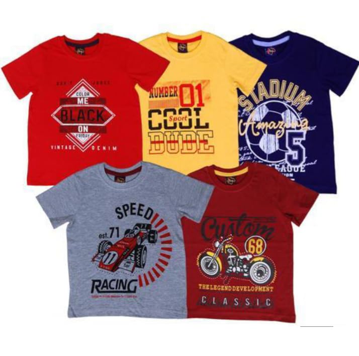 Image of Boys Printed Cotton Half Sleeve Regular Fit Casual t-Shirts Set Combo (Pack of 5)