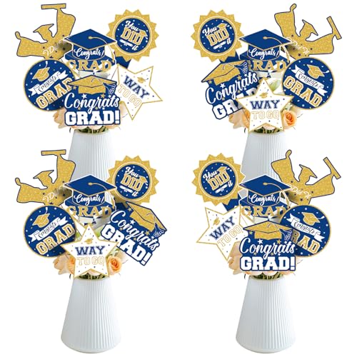 Image of 2026 Graduation Party Decorations - 24 Pcs Class of 2026 Congrats Grad Table Centerpieces Graduation Table Decorations Sticks Table Toppers for Graduation Party (Blue Gold)