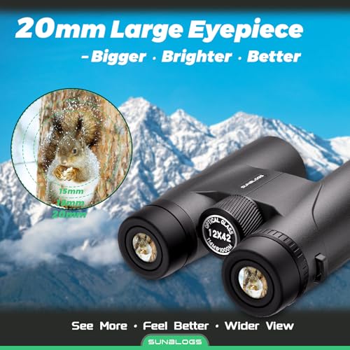 Image of 12x42 HD Binoculars for Adults High Powered - Waterproof BAK4 Prism Binoculars for Bird Watching, Hunting, Travel, Hiking & Opera - Super Bright Lightweight Binocular (Black)