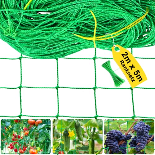 Ranknetz 2M x 5M - Ranknetz für Gurken & Kletterpflanzen, Gurkennetz Gartennetz mit 10cm Maschnweite, Pflanzennetz für Tomaten mit 50 pcs Pflanzenbindern, Rankhilfe für Kletterpflanzen Ranknetz 2M x 5M - Ranknetz für Gurken & Kletterpflanzen, Gurkennetz Gartennetz mit 10cm Maschnweite, Pflanzennetz für Tomaten mit 50 pcs Pflanzenbindern, Rankhilfe für Kletterpflanzen