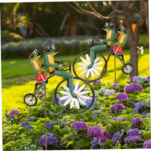 Hilanderos de viento de ranas en bicicleta para llenar de alegría y magia tu porche 6