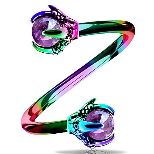 OUFER Body Piercing Helix Ohrring 16G 316L Edelstahl Drachenklaue mit Amethyst in der Mitte, Lippen-/Labret-Piercing, Knorpel, Ohrring, Schmuck, Edelstahl Cover