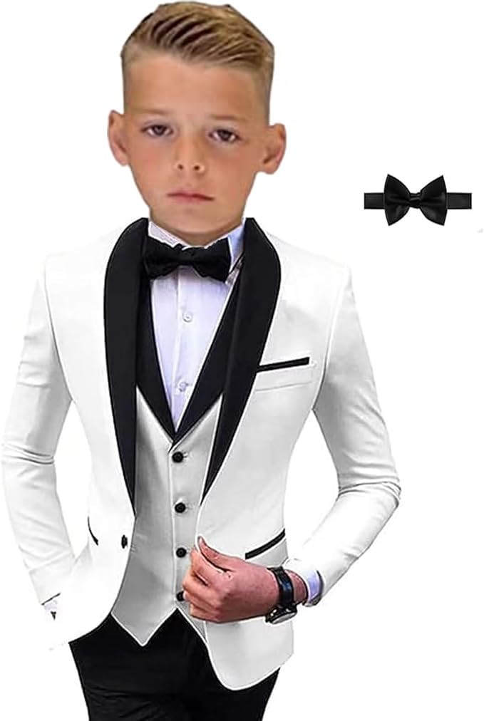 SAROULU Suit for Boys Wedding Tuxedo 3 Piece Single Breasted Vest Blazer Pants Notched Lapel Formal Kids Party Suit Yellow 8