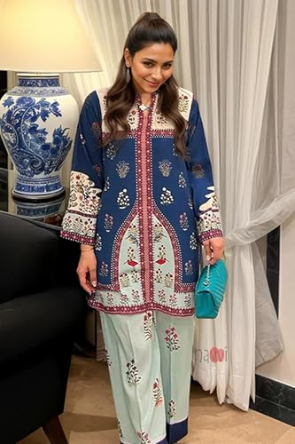 Image of Modestouze Attires Cord Set for Women Cotton Stylish Poly Rayon Long Sleeves Turkish Co Ord Mandarin Neck Floral Print Western Co Order Set for Women, Wear as Office Coat, Travel Coord, Cot