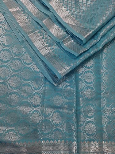 Image of NEW COLLECTION Sky Blue Silver Zari Sarees for Women Woven Kanjivaram Original Bnarasi Zari Silver Brocade Silk Saree Traditional Wedding Banarasi Silk Kanjivaram Pattu Saree Sky Blue Color Sari