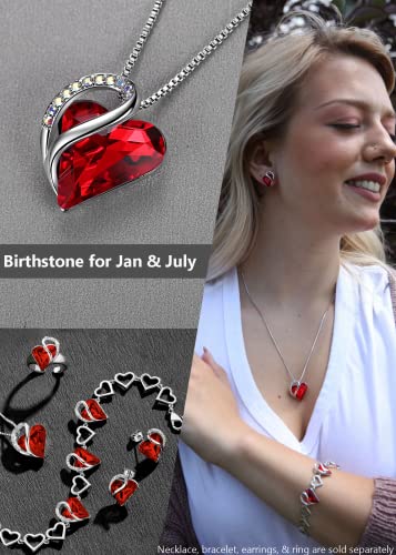 Leafael Womens Brass Necklaces, Infinity Love Heart Pendant Birthstone Crystal Jewelry Gifts For Wife, Silver Plated 18 + 2 Inch Chain, 01-January & July-Siam Ruby Red #TOP3