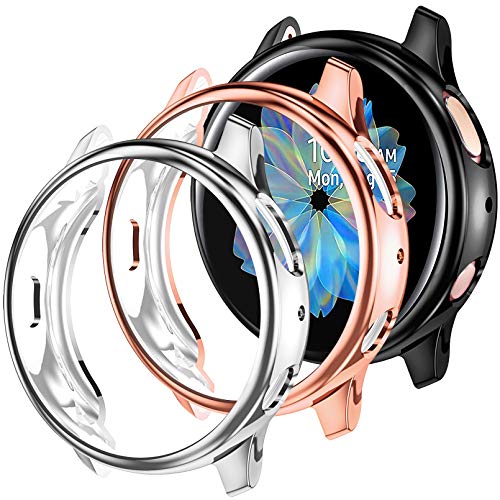 Dirrelo Compatibile con Samsung Galaxy Watch Active 2 40mm Cover, [3 Pack] Custodia Protettiva in TPU Anti-graffio per Samsung Galaxy Watch Active 2, Nero+Argento+Oro Rosa