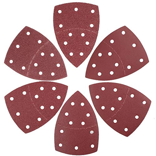 LotFancy 180 Pièces Papier Abrasif pour Ponceuse Triangulaire 105 x 152 mm, 11 Trous, Feuilles de Ponçage de Grain 40/60/80/120/180/240 en Oxyde d'Aluminium, Idéale pour Poncer/Polir
