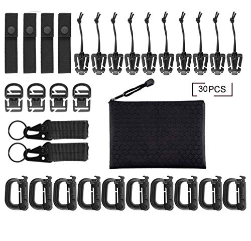 Fashionclubs 30pcs Tactical Molle Attachments Tactical Bag Clip Straps Set Molle Backpack Webbing Attachments for Tactical Molle Backpack Vest Belt with Zippered Pouch