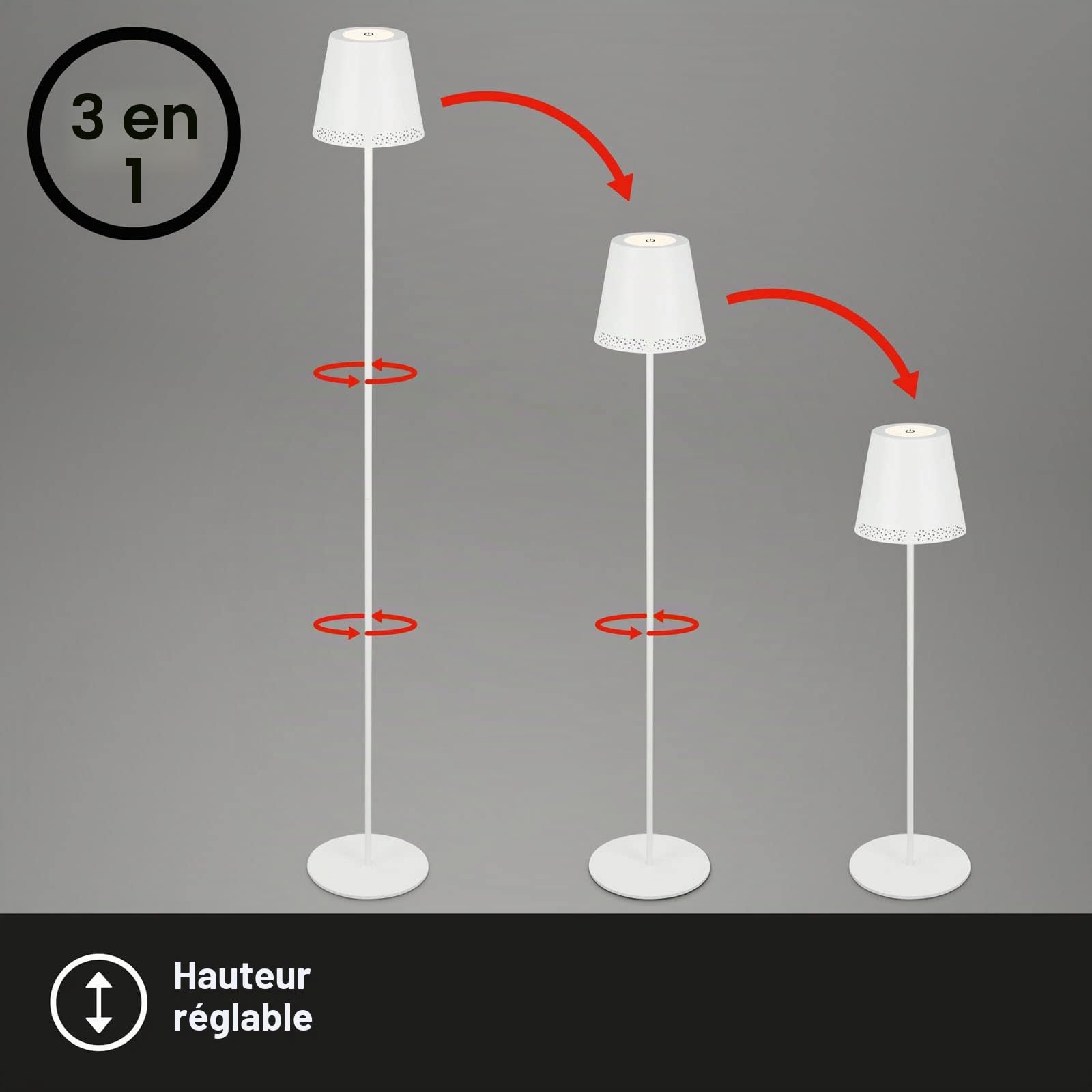 Briloner – Lampadaire LED Extérieur 3 en 1 à Intensité Variable Progressive, Tactile, Blanc