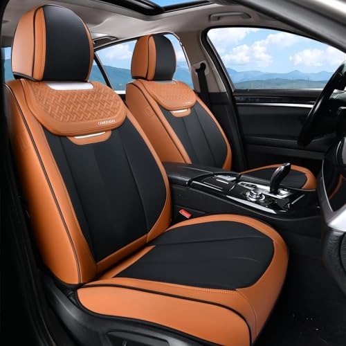 Image of Coverado Seat Covers, Front Car Seat Cover, 2 Pack Breathable Nappa Leather Seat Cover, Waterproof Car Seat Protector, Car Seat Cushion, Universal Auto Seat Covers Fit for Most Cars (Brown&Black)