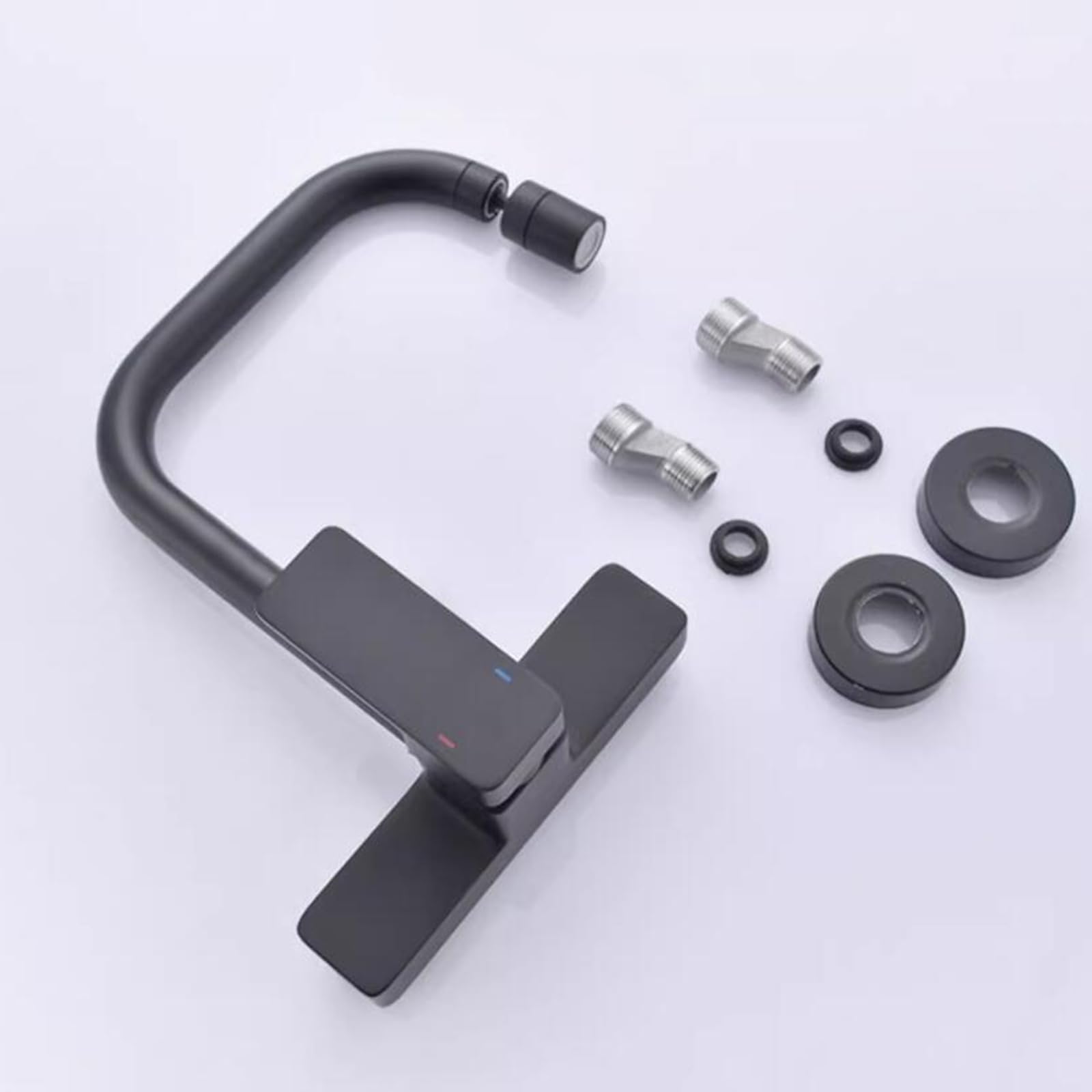 Grifo de Cocina de Pared Negro Giratorio Agua Fría y Caliente Monomando Latón Grifo Pared Cocina-Negro