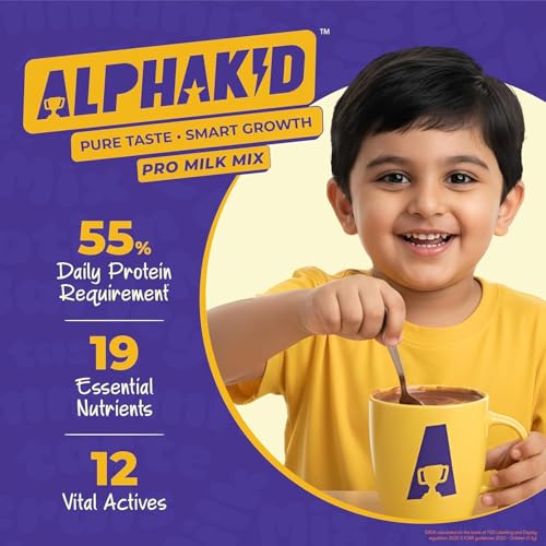 Image of Alphakid smart milk mix (2 + Years) | Chocolate flavour milk mix Protein Powder | No palm oil | No refined sugar | supports gut health | Sweetened with jaggery | boosts immunity | with Barley, Millet, Wheat, Jaggery & Ghee | Vitamins & Minerals |400gm jar | Pack of 2
