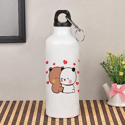 Image of Bubu Dudu Love Gift for Birthday /Anniversary Sipper Water Bottle Aluminium with Coffee Mug, Wooden Keychain Combo Pack NMSK (BOTTLEMUGKEY-1)