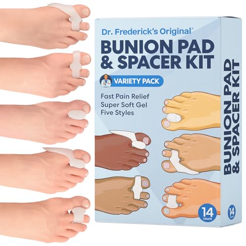Dr. Frederick's Original 14-Piece Bunion Corrector Kit - Fast Relief for Bunions & Overlapping Toes - For Men & Women - Soft Gel Pads, Spacers, & Separators - For No Surgery Required