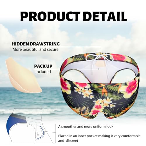 Men's Swim Brirfs Quick Dry Swimwear with Removable Pad and Drawstring Sexy Printed Bikini Briefs Underwear3