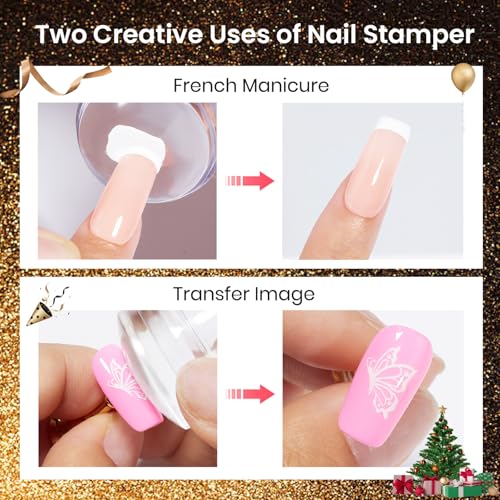 Image of Beetles Nail Stamp Gel 16Pcs French Tip Nail Stamp Kit with 8 Colors Stamper Gel Polish, 5 Nails Stamping Templates, Scrapers, Liquid Latex & Short Silicone Stamper Gift for Women