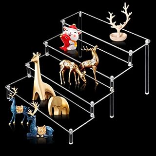Acrylic Riser Shelf, 4 Steps Acrylic Display Stand Clear Display Riser Stand Makeup Display Rack Spice Acrylic Rack Dessert Display Stand for Figures, Cupcake, Perfume, Nail Polish (13.5x11.6x8in)
