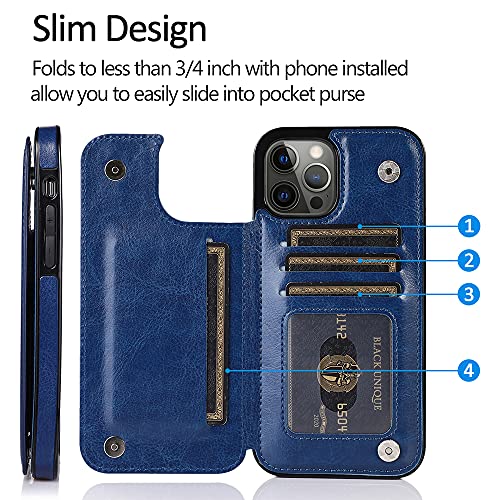 Image of uCOLOR Compatible with iPhone 13 Pro Max 6.7 inch Wallet Case with Card Holder Slot Folio Flip PU Leather Kickstand Double Magnetic Clasp and RFID Blocking Design Cover 13PM 6.7 Inch (Navy Flowers)