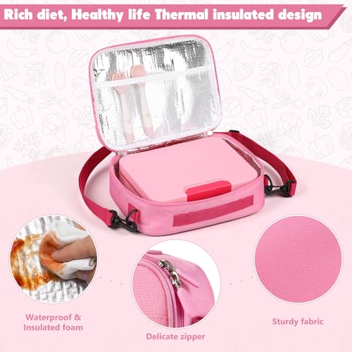 Image of WyfKyd Bento Lunch Box Set with Soup Thermo Food Container for Kids Adults | Bento Box Set with 9.5oz Soup Thermo Kids Leak-proof Lunch Box Container with Insulated Hot Food Jar and Bag for School Pink