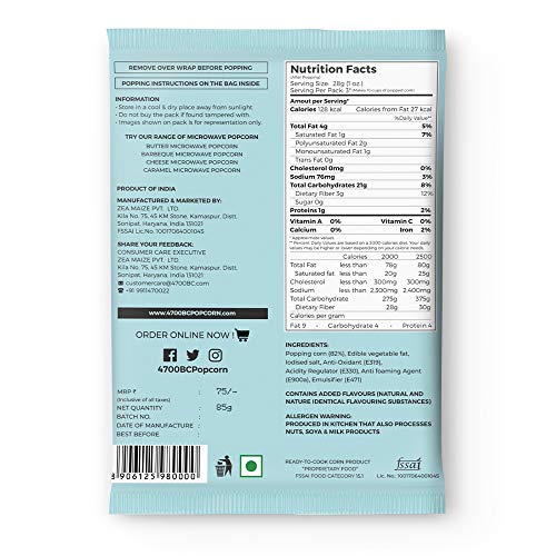 Image of 4700BC Microwave Popcorn, Natural, Bag, 85 Grams