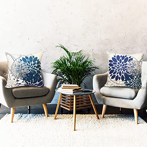 Blue Decorative Throw Pillow Covers 18X18 Inch Pillow Covers For Couch Living Room Bedroom Car Outdoor,Modern Sofa Throw Pillow Cover,Farmhouse Geometric Floral Linen Square Pillow Case,Set Of 2 #TOP6