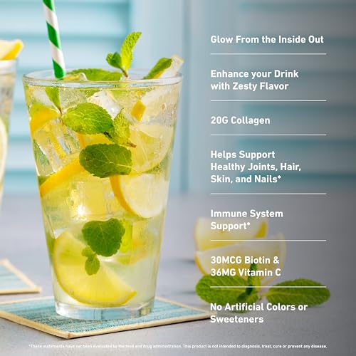 Image of Isopure 20g Grass-Fed Collagen Peptides with Biotin + Vitamin C - Supports Skin, Hair, Nails & Joint Health - Lemonade, Keto Friendly Collagen Powder, 14 Servings