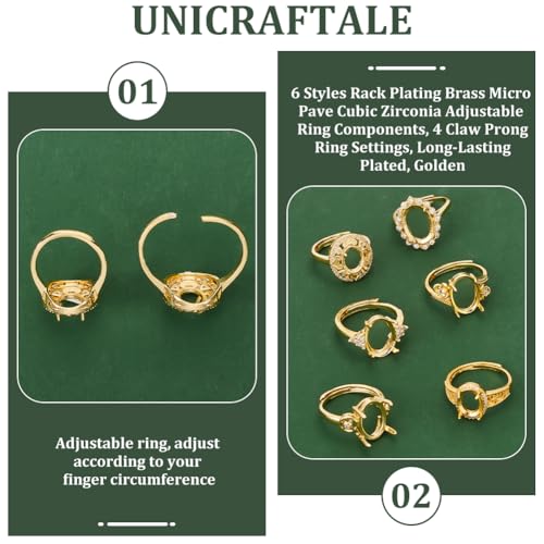 Bagues à 4 griffes réglables dorées, le cadeau idéal pour les passionnés de création de bijoux - 4