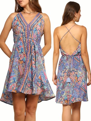Image of KE KANHA EXPORTS Convertible Halter Short Dresses|Beach Wear Dress for Women|Backless Dress Women|2-in-1 Skirt One Shoulder|Easily fits S-M-L|Bust 30-36 in|Length 40 in|Boho Free Scrunchie Included