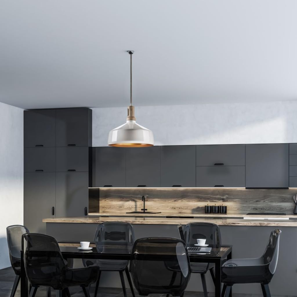 Portalampada Pendente 1Mt E27 Elegant Stylish, 350Mm-Legno Bianco